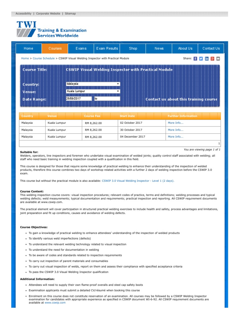 CSWIP Visual Welding Inspector With Practical Module | PDF | Welding ...