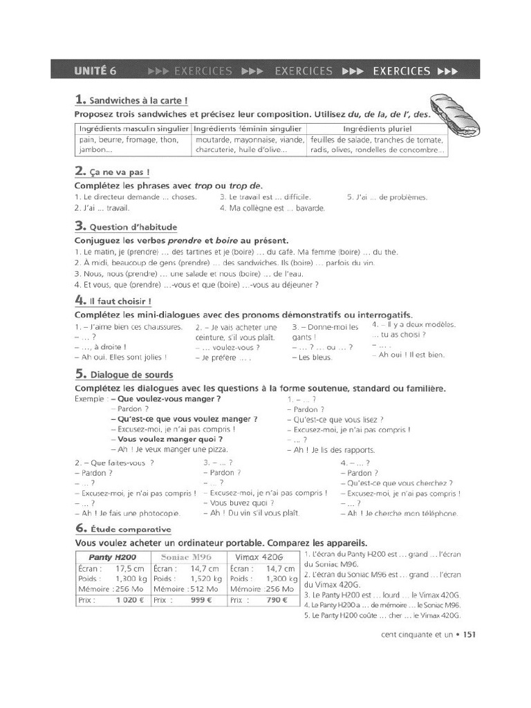 Exercices Unité 6 | PDF