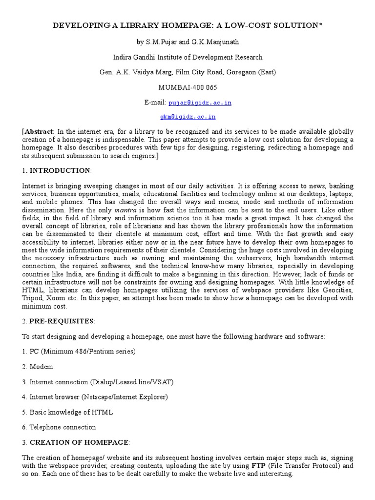 Low-Cost Library Homepage Development | PDF | File Transfer Protocol ...