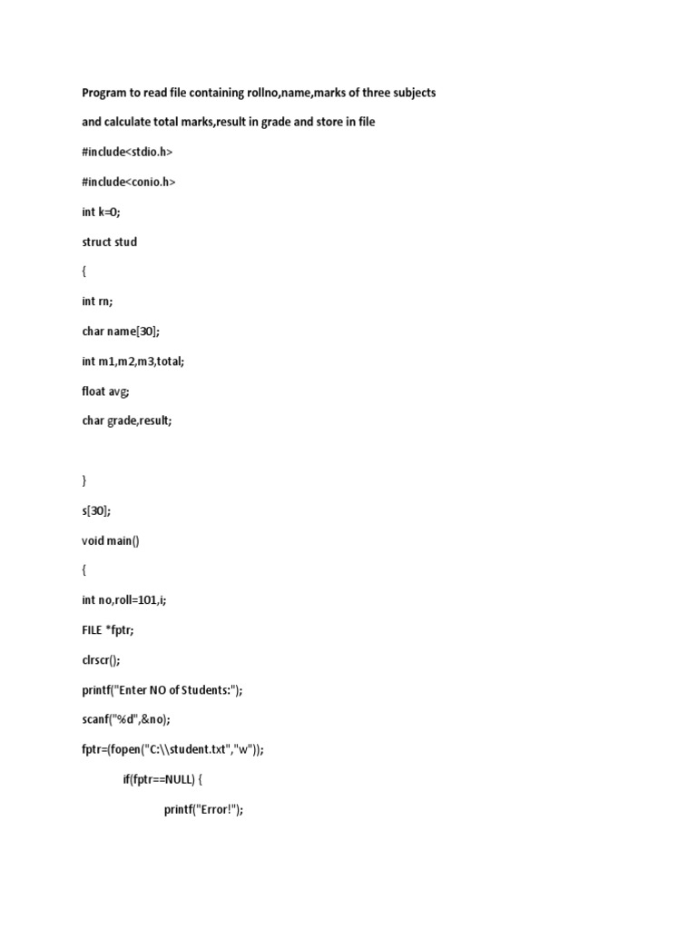 Program To Read File Containing Rollno, Name, Marks of Three Subjects ...