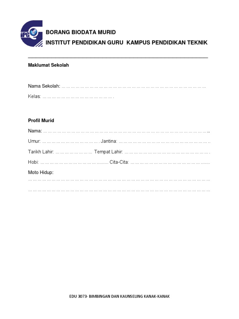 Borang Biodata Murid Pdf