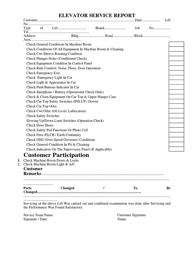 Elevator Service Report | Elevator | Building Engineering