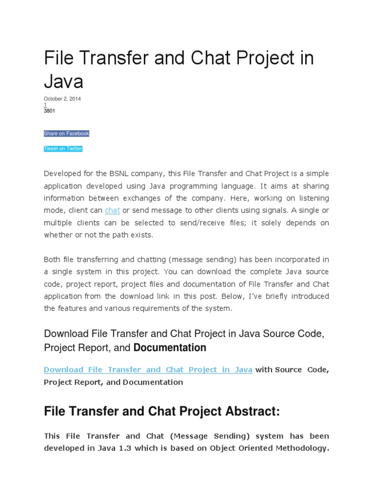 File Transfer and Chat Project in Java | PDF | Java (Programming ...