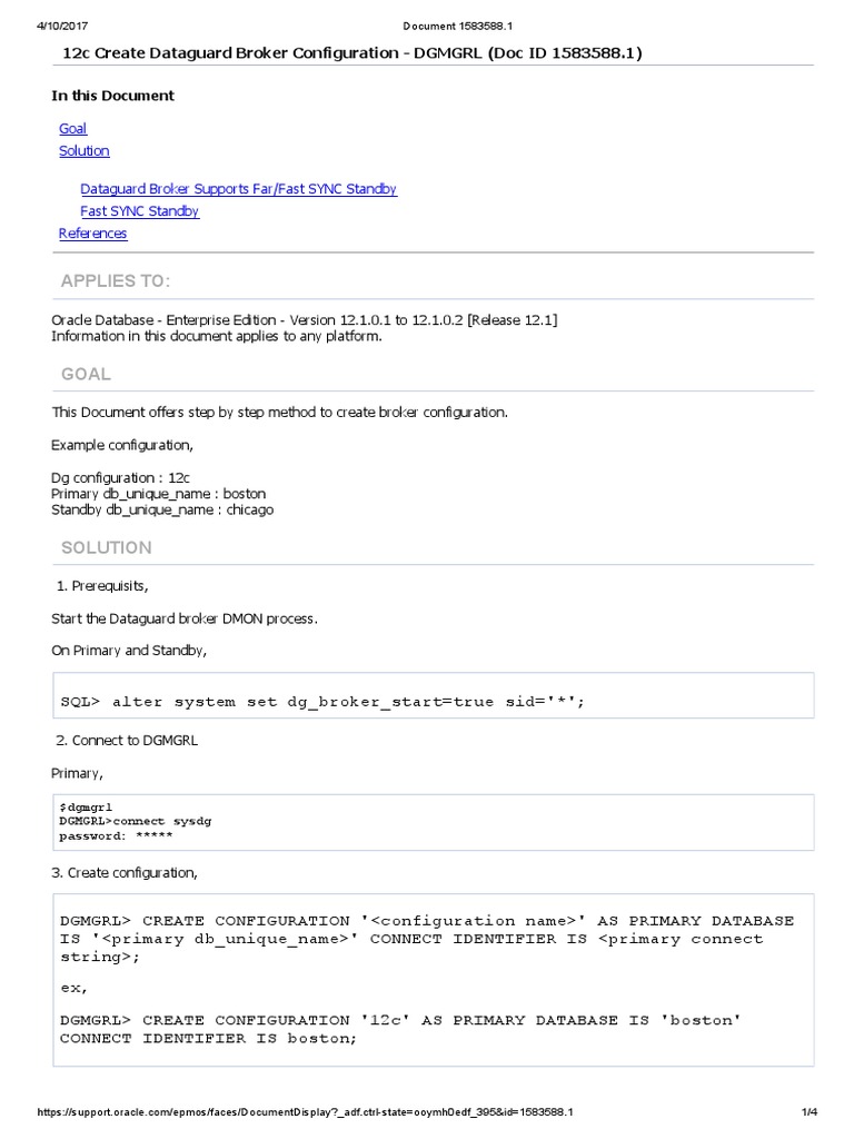 Create Data Guard Broker Config 12c | PDF | Information Retrieval | Data