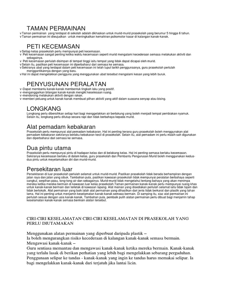 Ciri Ciri Keselamatan Di Prasekolah Pdf