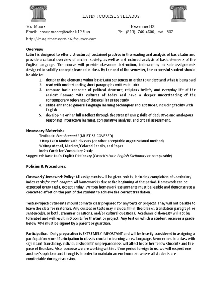 Latin I Course Syllabus Overview | PDF | Latin | Homework