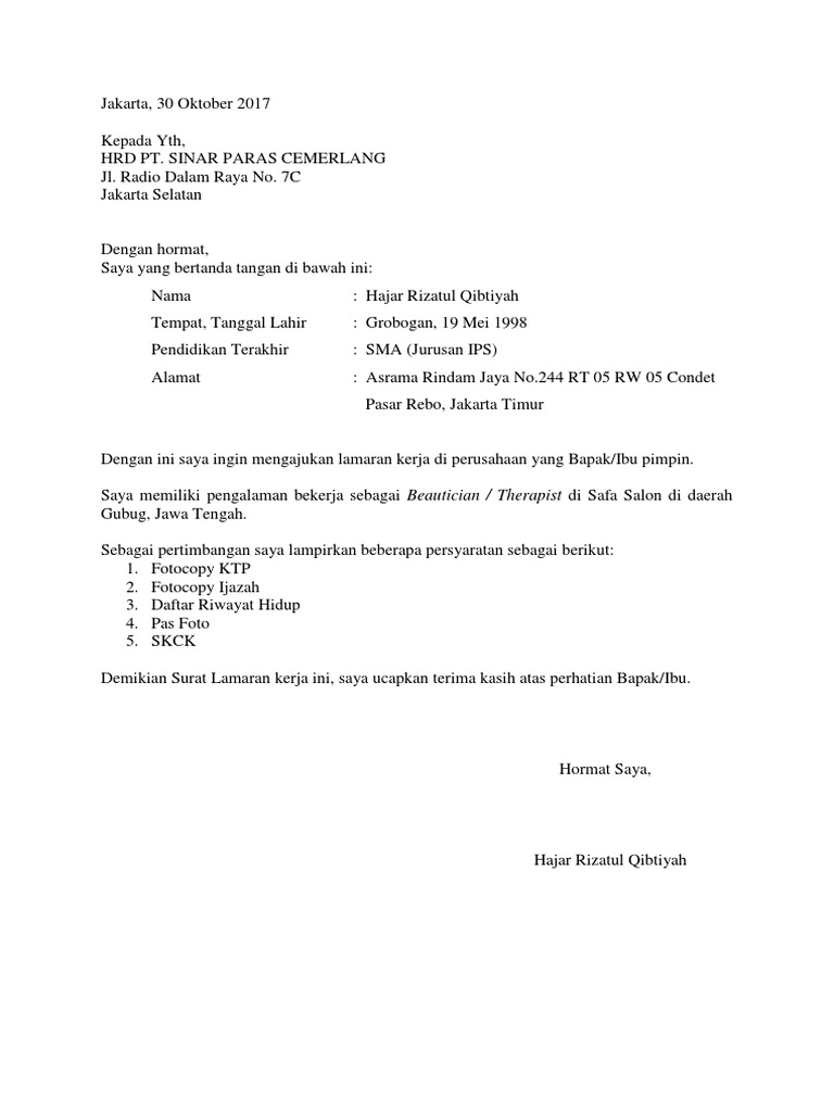Contoh Surat Lamaran Kerja Mudah Dibuat