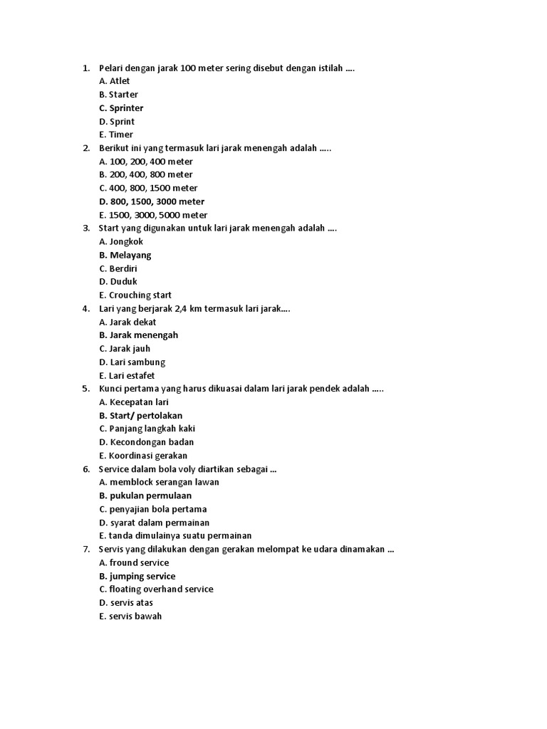 Soal Uts Olahraga Pdf