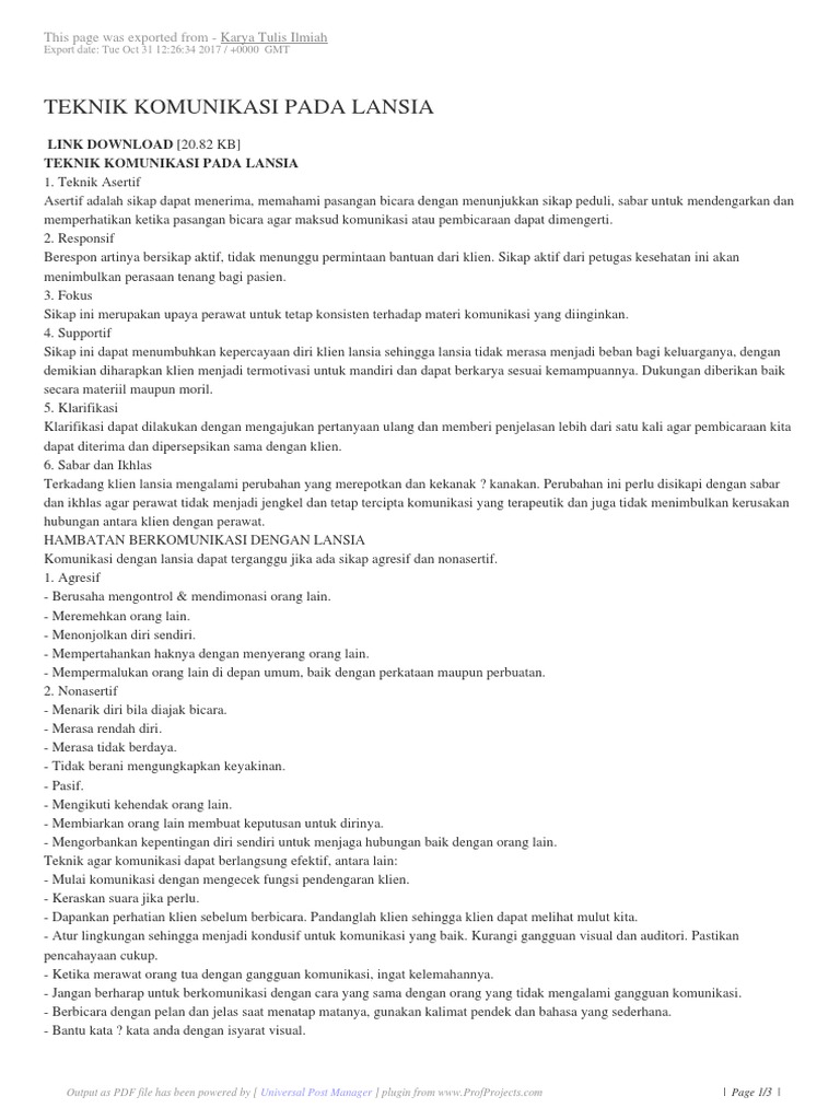 Teknik Komunikasi Pada Lansia