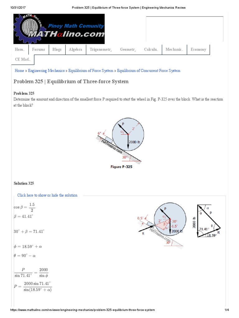 Problem 325 - Equilibrium of Three-Force System - Engineering Mechanics ...
