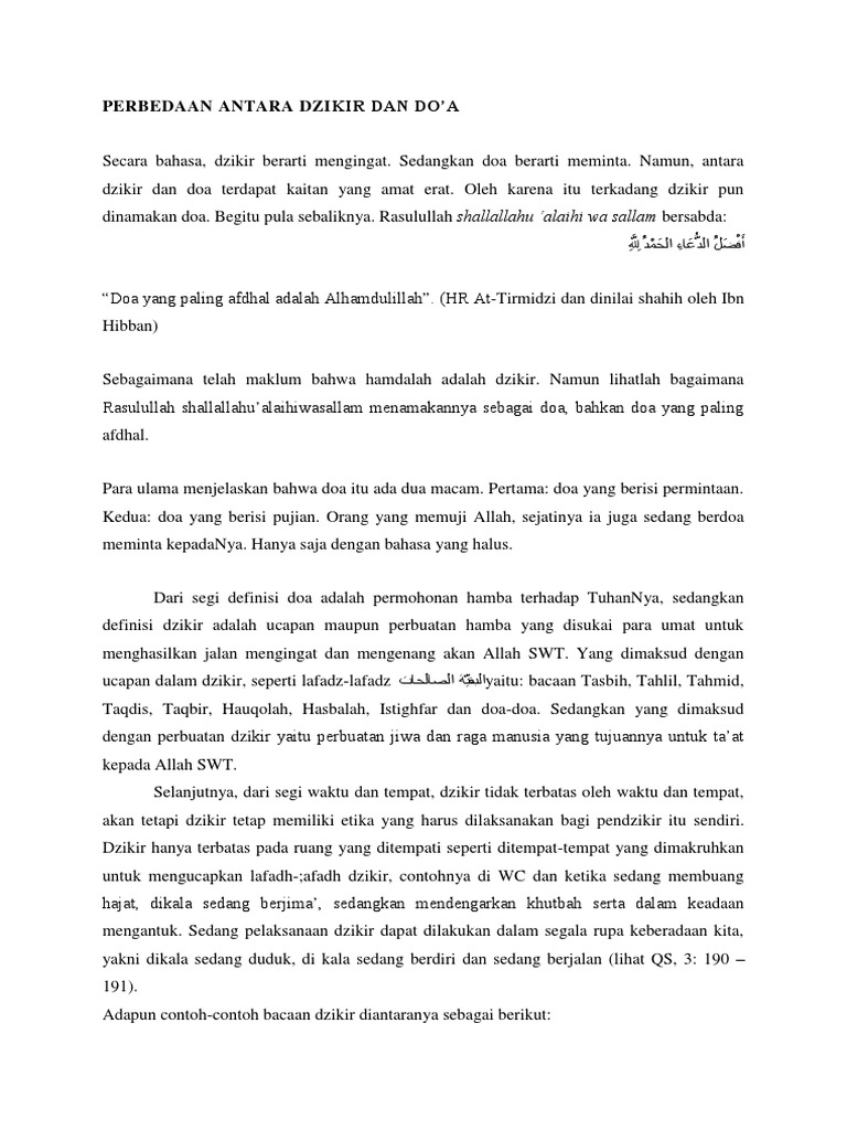 Perbedaan Antara Dzikir Dan Doa