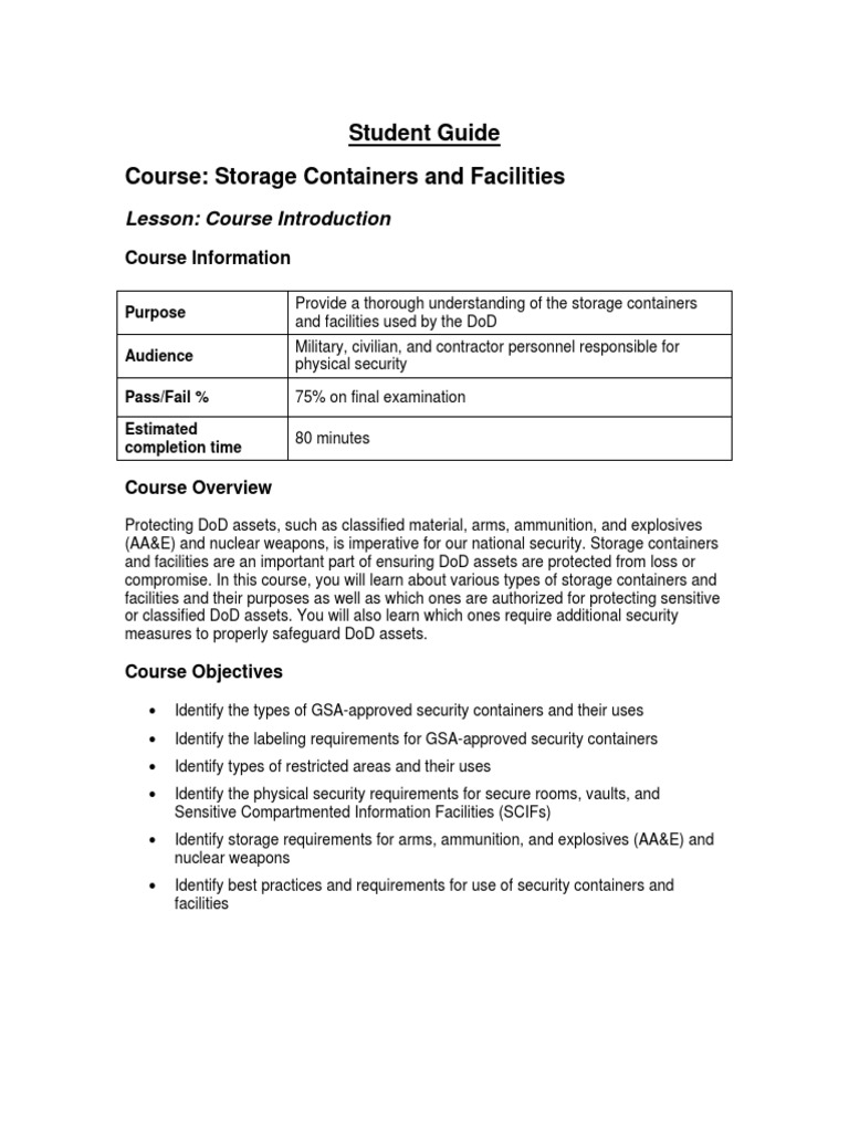 Storage Containers and Facilities Classified Information In The