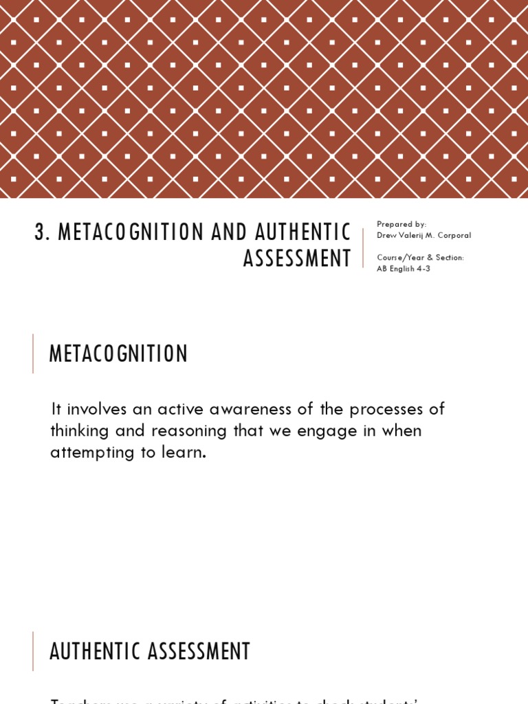 Metacognition in Authentic Assessment | PDF | Career & Growth