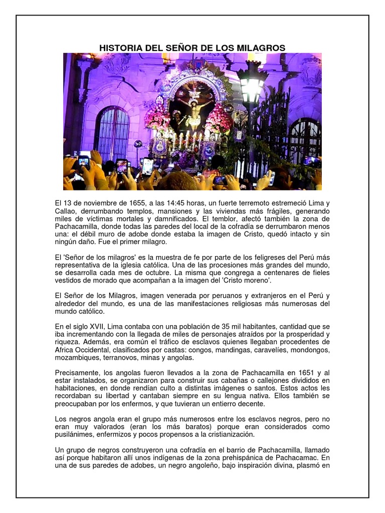Historia del Señor de los Milagros | PDF | Religión y creencia