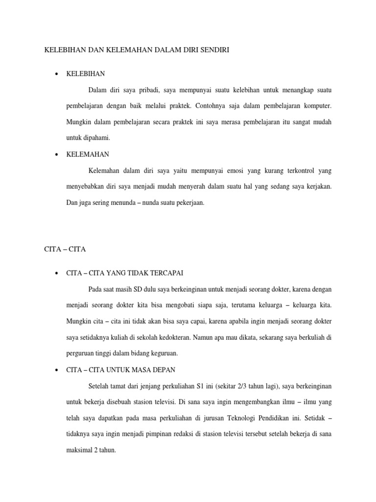 Kelebihan Dan Kelemahan Dalam Diri Sendiri Pdf