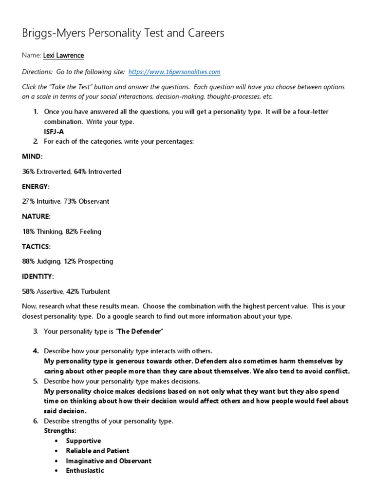16 Personalities Worksheet PDF Personality Type Decision Making