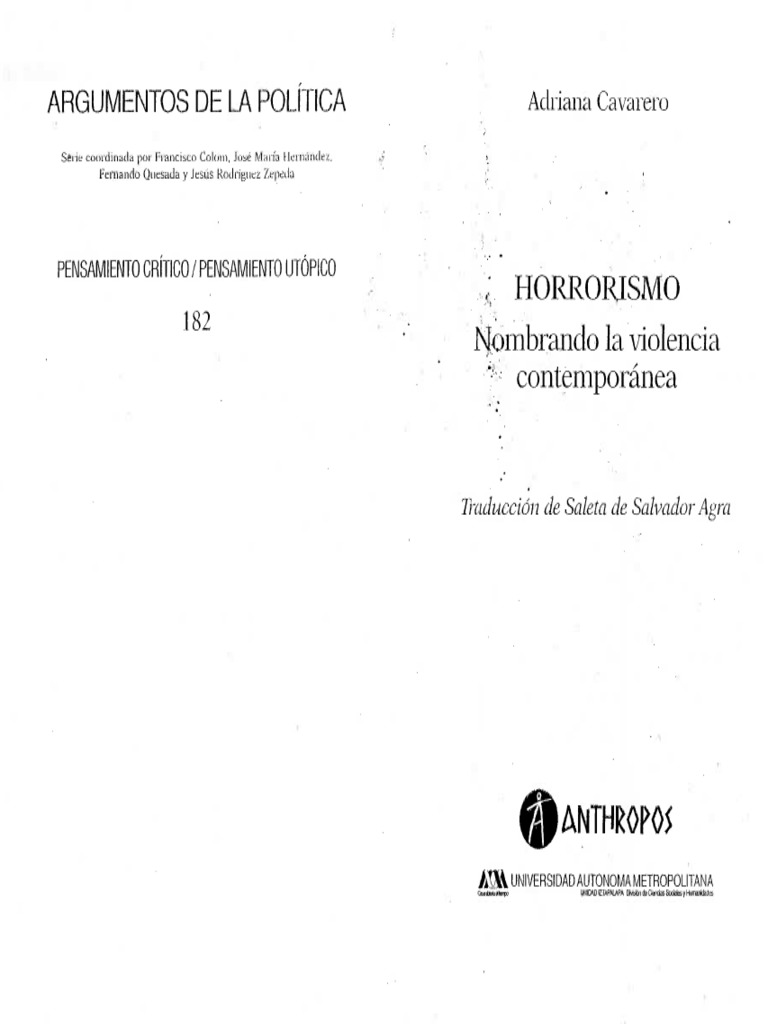 Cavarero Adriana Horrorismo PDF | PDF | ReligiÃ³n y creencia