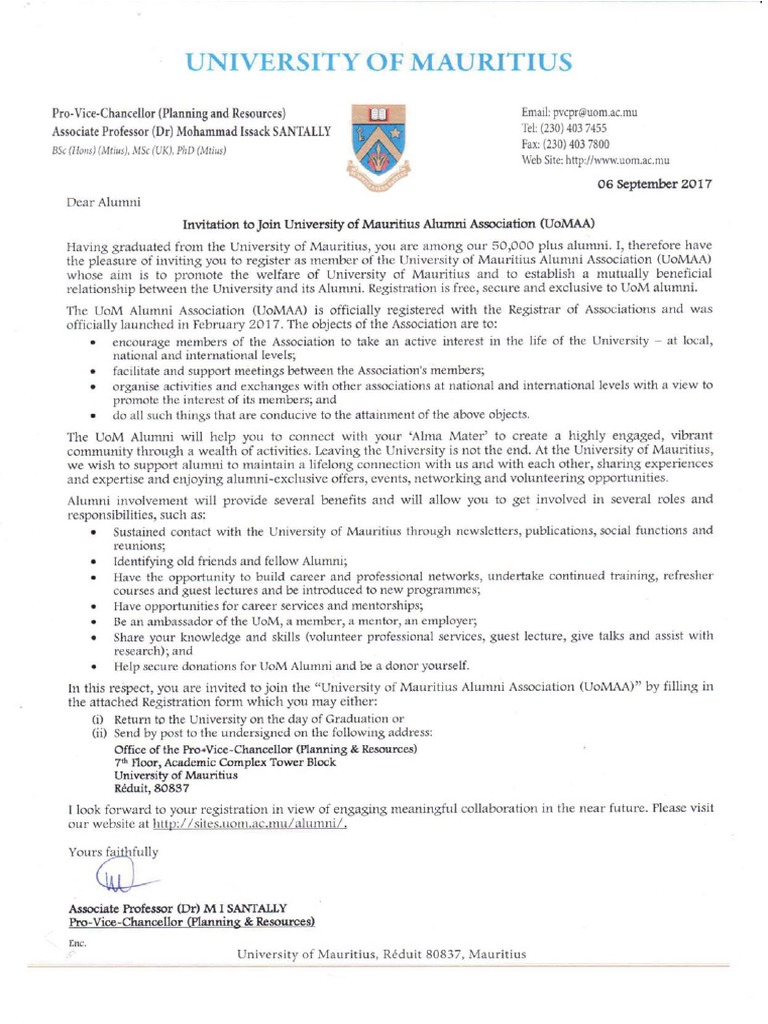 ANNEX4 Invitation Letter to Join UoM Alumni Association