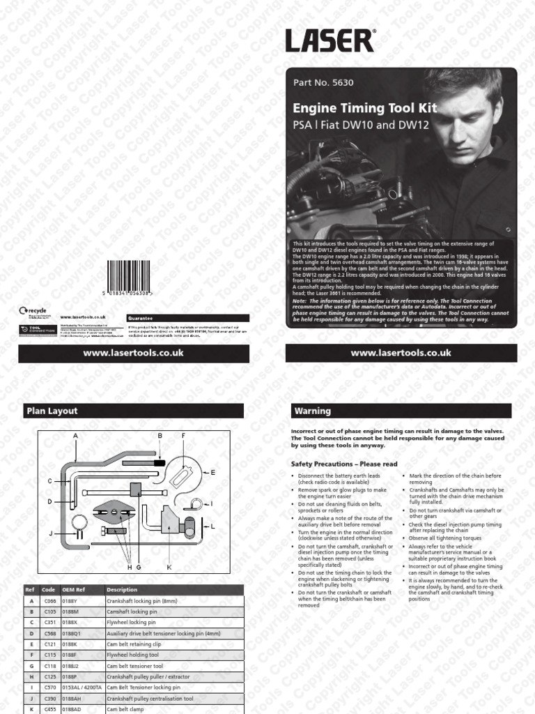 DW10 Timing Tool Kit Overview | PDF | Belt (Mechanical) | Screw