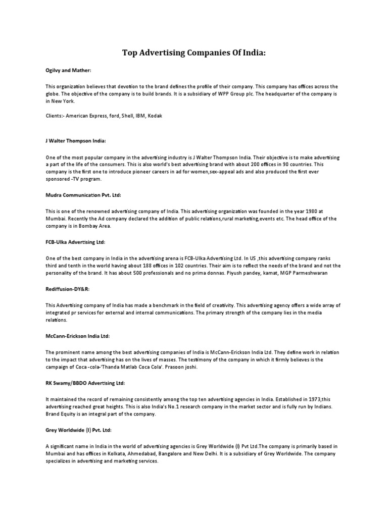 Advertising Companies In India PDF Advertising Brand
