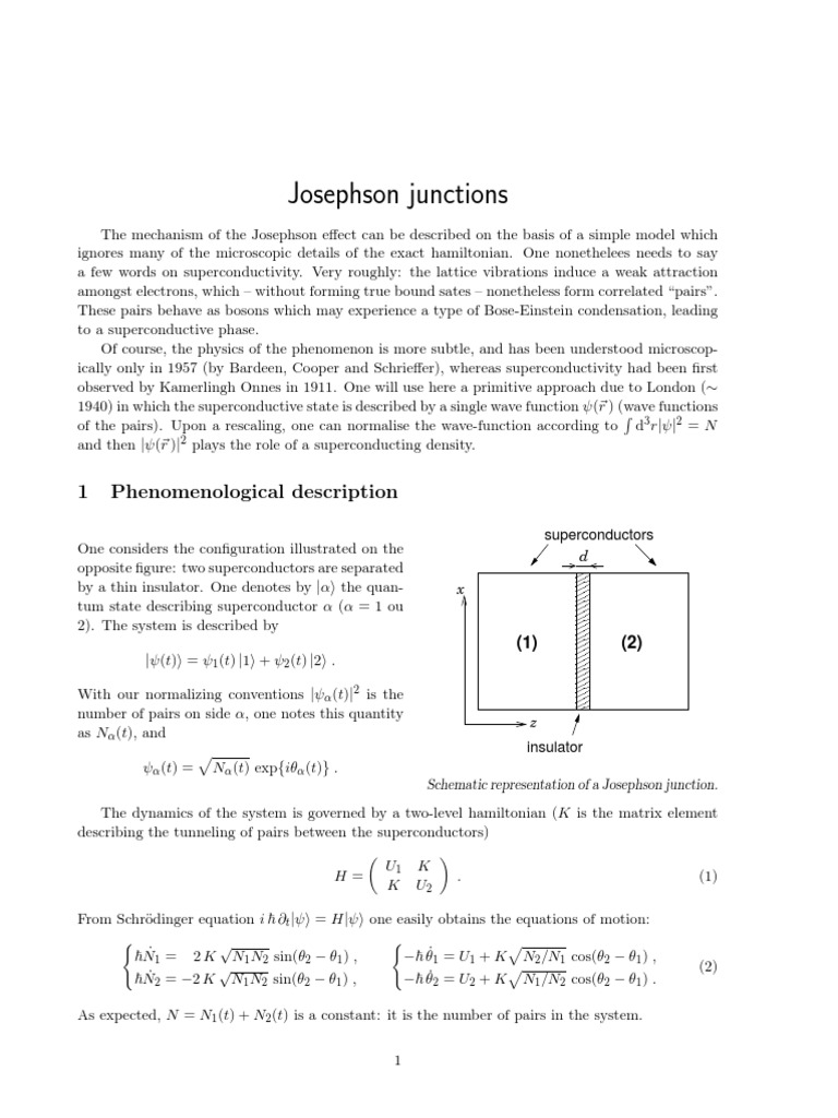 Josephson Junctions: 1 Phenomenological Description | PDF ...