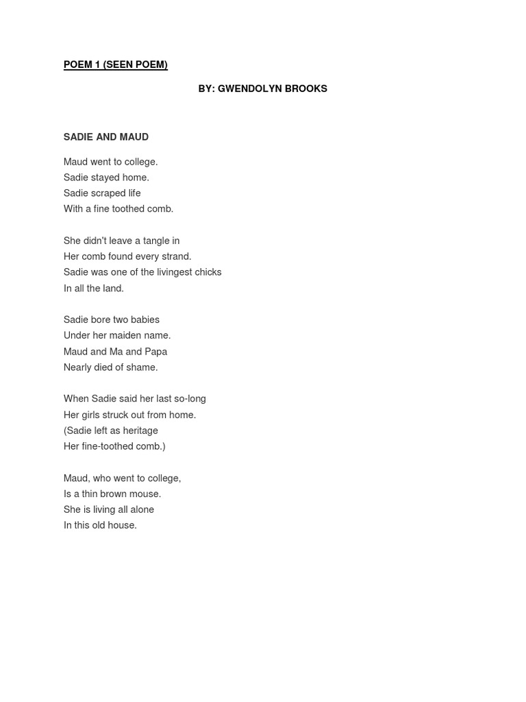 Sadie and Maud Poem 1 (Seen Poem) By Gwendolyn Brooks PDF