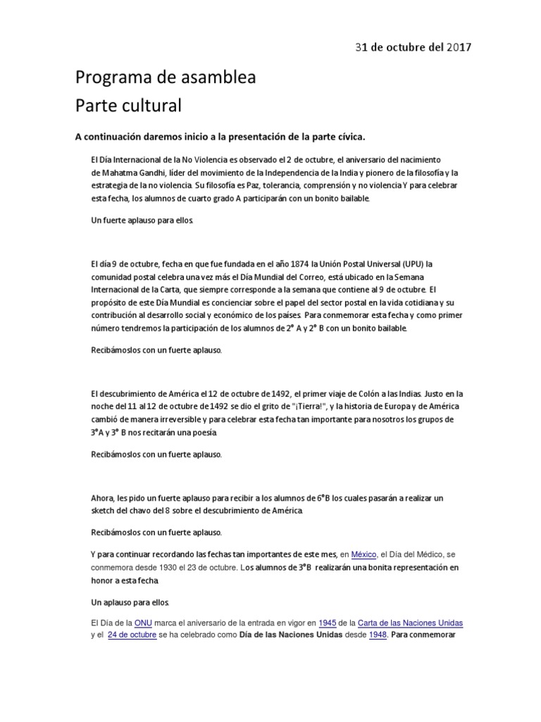 Programa de Asamblea de Octubre 2023 | PDF | Exploración de América del ...
