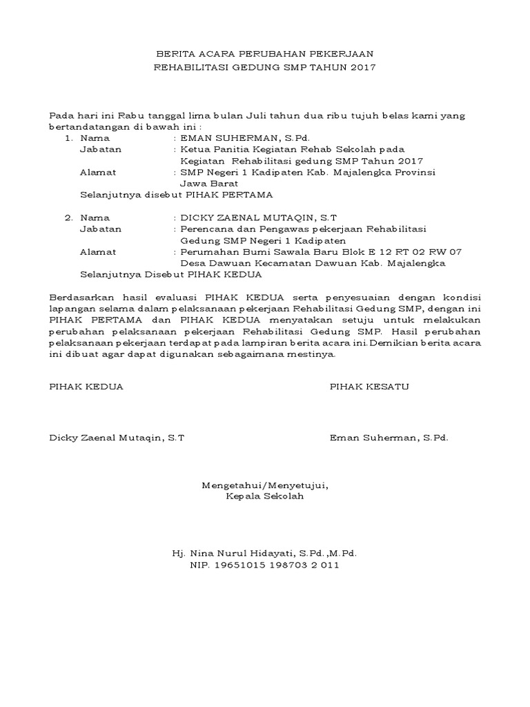 Berita Acara Perubahan Pekerjaan