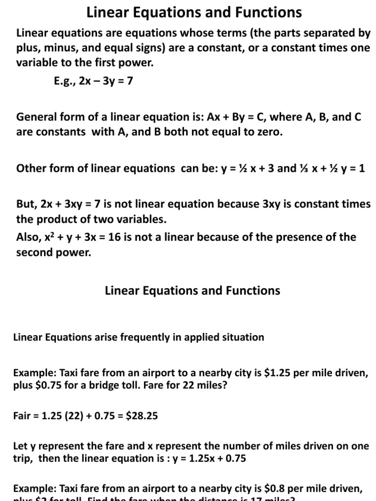 Linear Equations and Linear Functions | PDF | Line (Geometry) | Slope