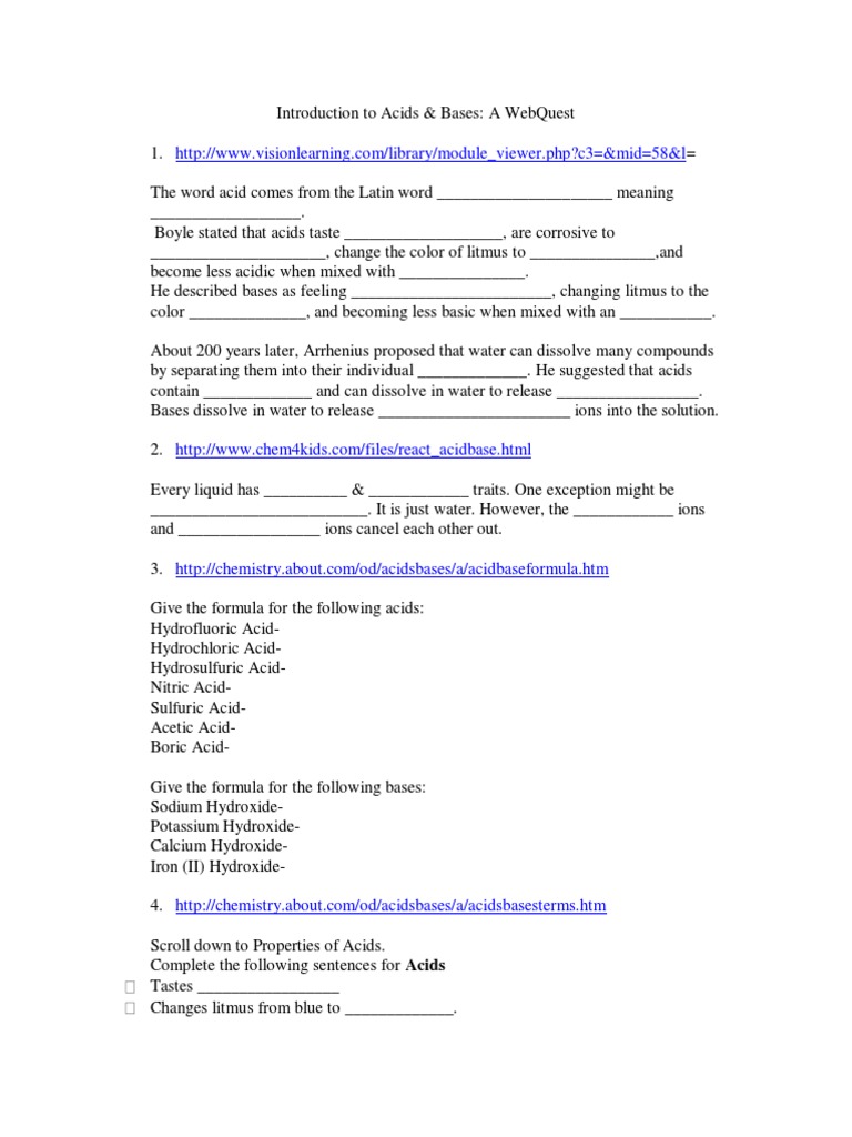 Acid Base Webquest Friday 10 27 17 Acid Chemical Bond