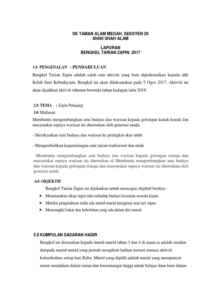 FORMAT LAPORAN Bengkel Tarian.