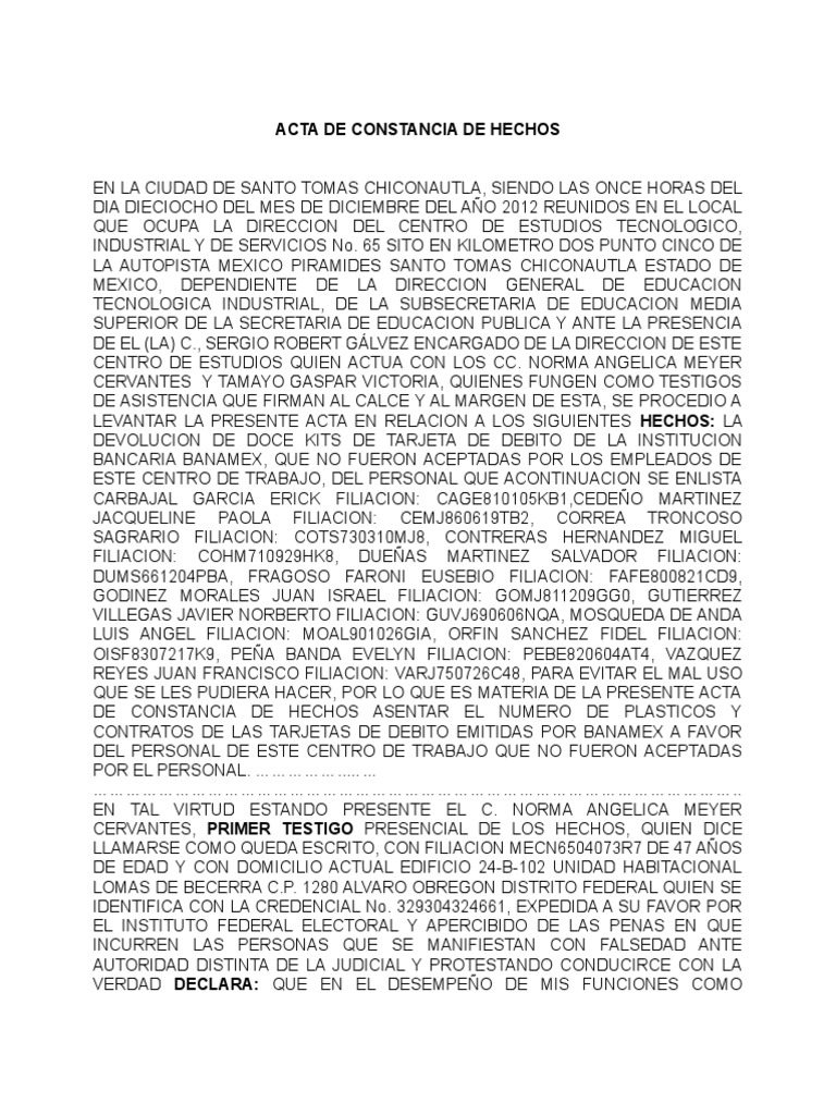 Acta de Hechos 2012 Banamex