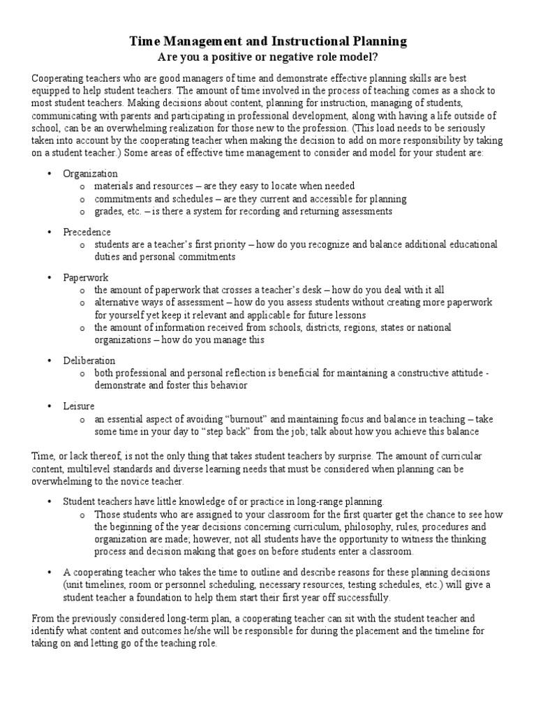 4 Time Management and Instructional Planning PDF | PDF | Teachers ...