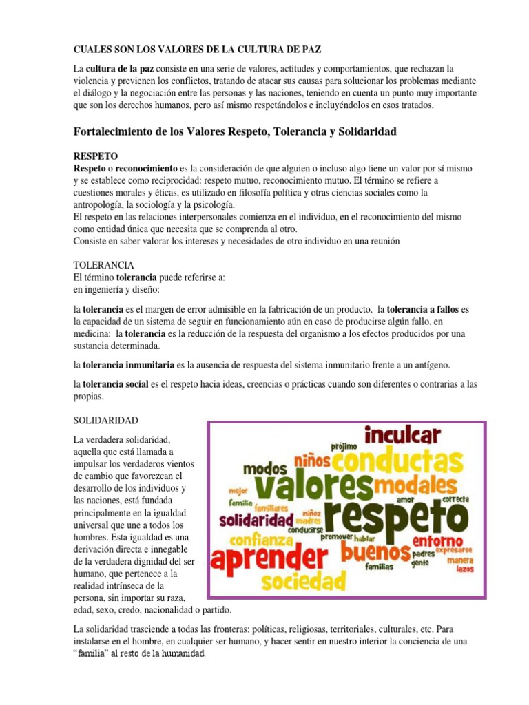Cuales Son Los Valores de La Cultura de Paz | Descargar gratis PDF ...