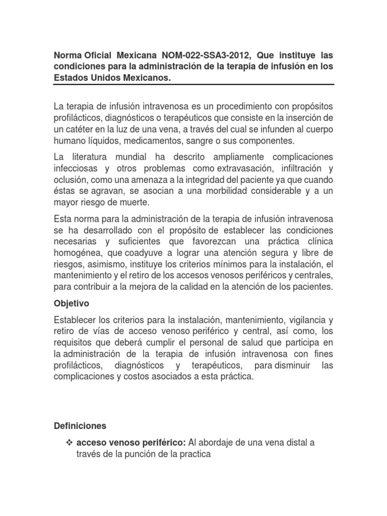 Norma Oficial Mexicana NOM022SSA32012, Que instituye