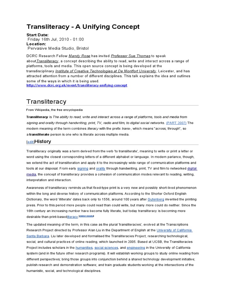 Transliteracy Meaning | PDF | Human Communication | Science And Technology