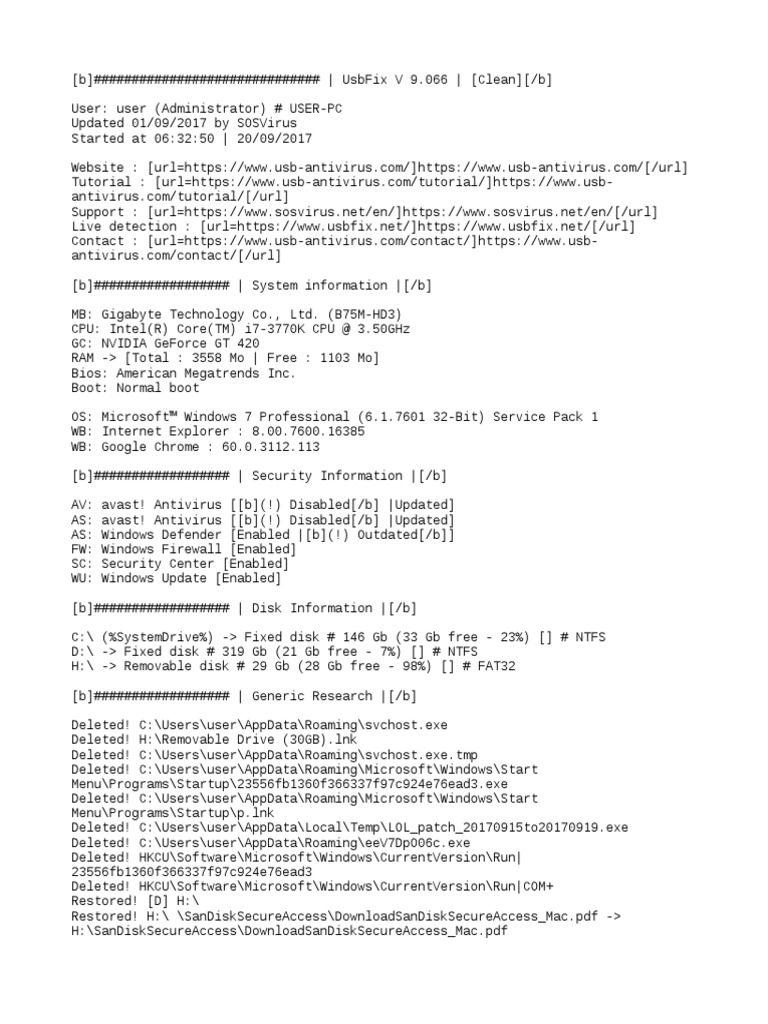 UsbFix Report | PDF | Windows Registry | Text File
