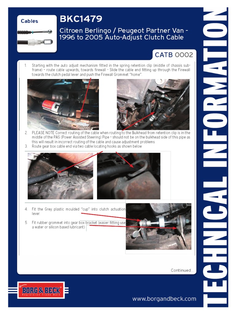 Auto Adjust Clutch Cable Berlingo and Partner Van 96 05 PDF Car