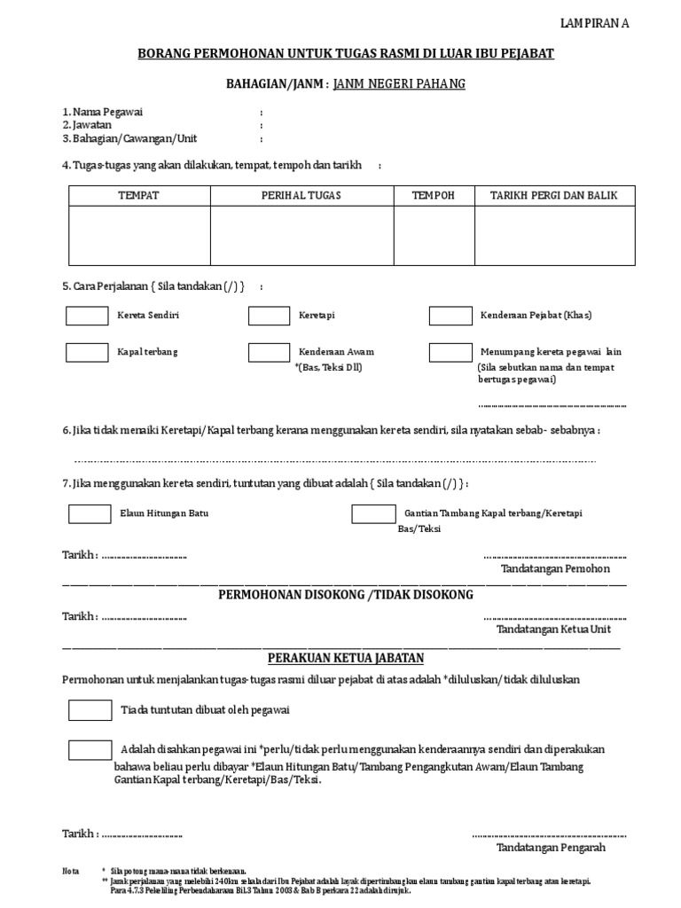 Permohonan Bertugas Rasmi Di Luar Ibu Pejabat Pdf Pdf