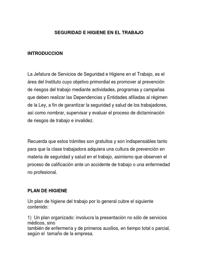 Seguridad e Higiene en El Trabajo Informe | PDF | Derecho laboral ...