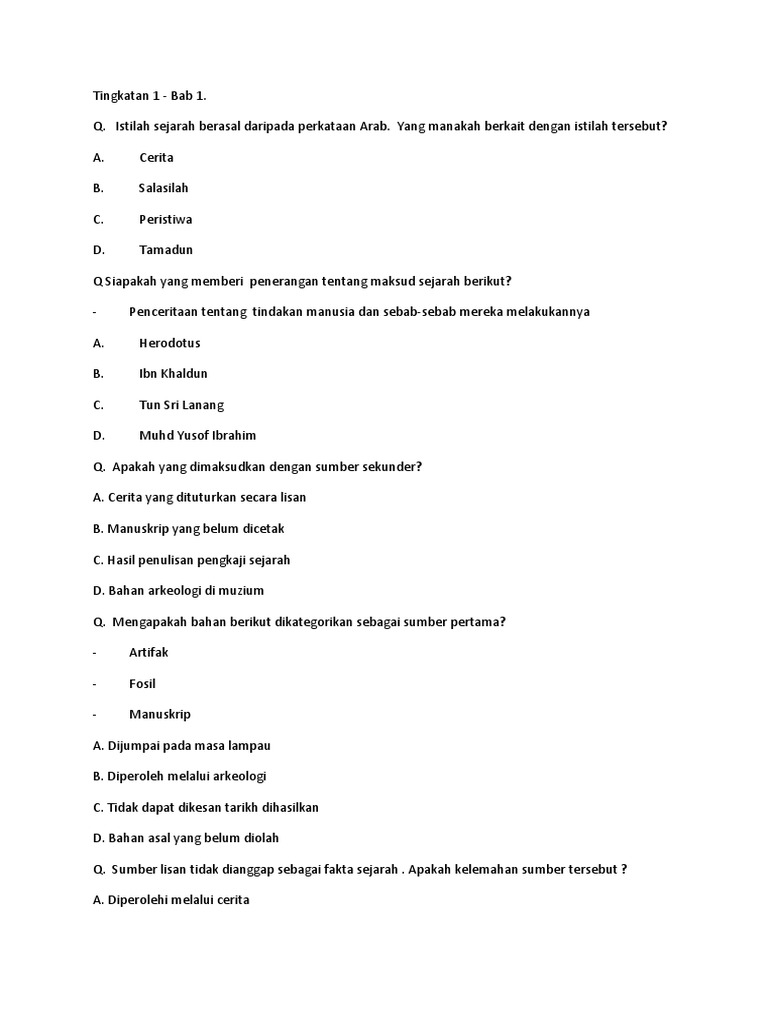 Kuiz Sejarah Tingkatan 1 Pdf
