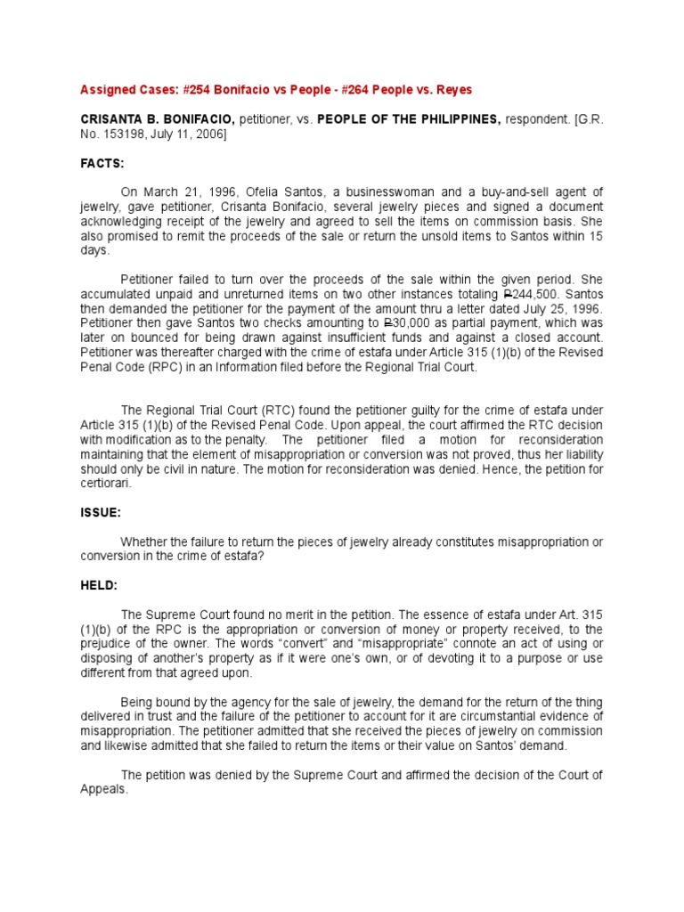 Estafa Cases: Legal Precedents and Rulings | PDF | Fraud | Cheque
