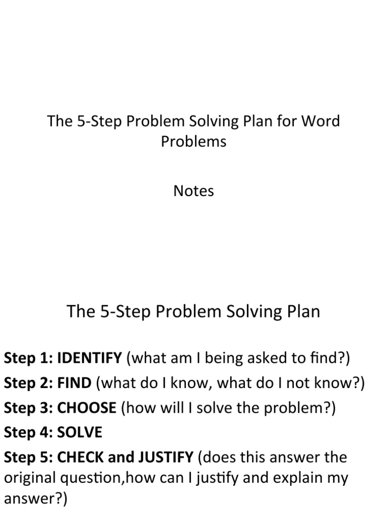 5-Step Problem Solving Plan Notes | PDF | Business | Teaching Mathematics