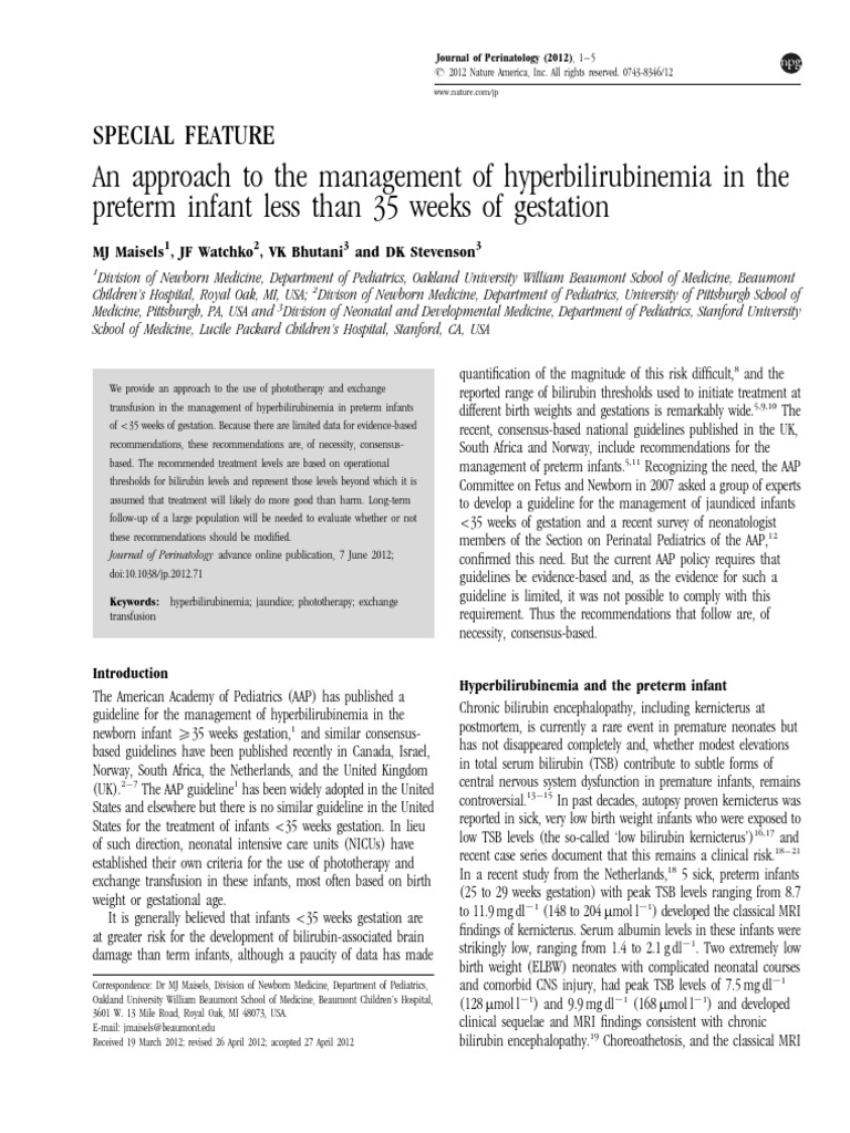 Managing Hyperbilirubinemia in Preterm Infants | PDF | Neonatal ...