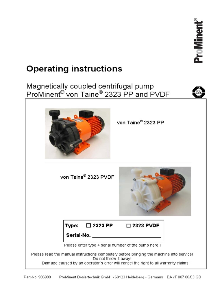 Operating Instructions Coupled Centrifugal Pump Prominent