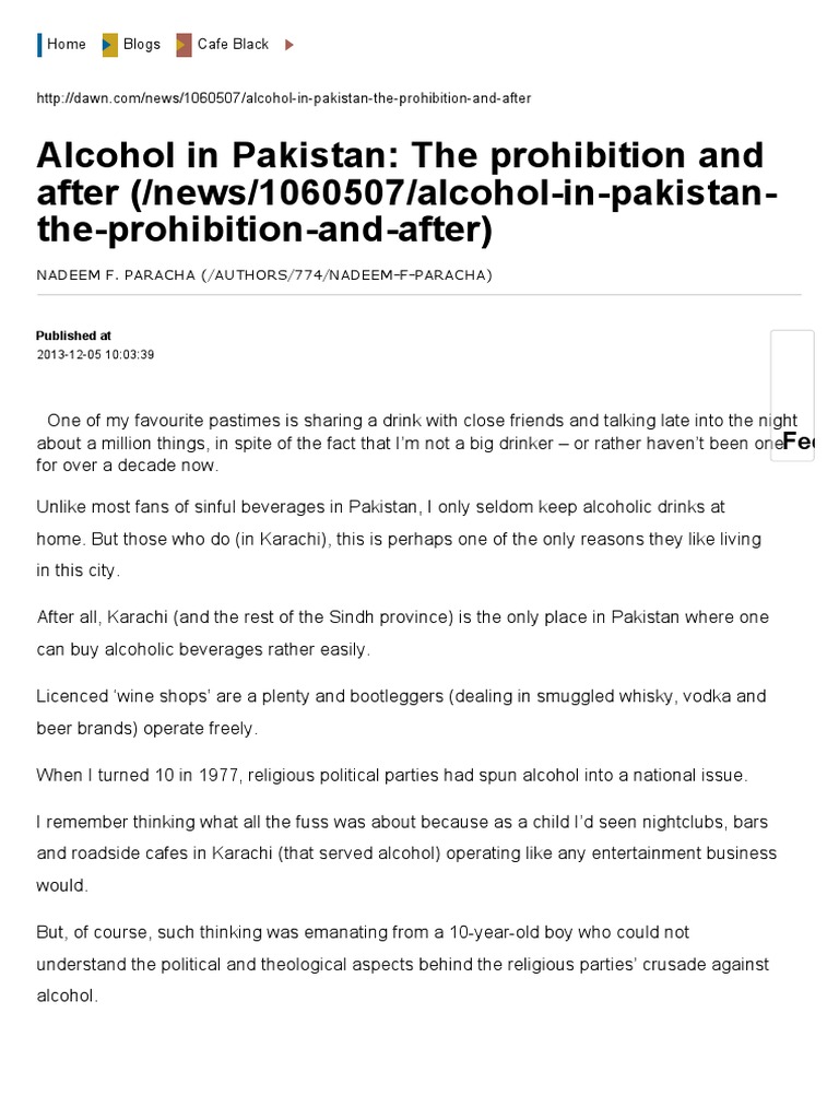 Alcohol in Pakistan The Prohibation and After Zulfikar Ali Bhutto