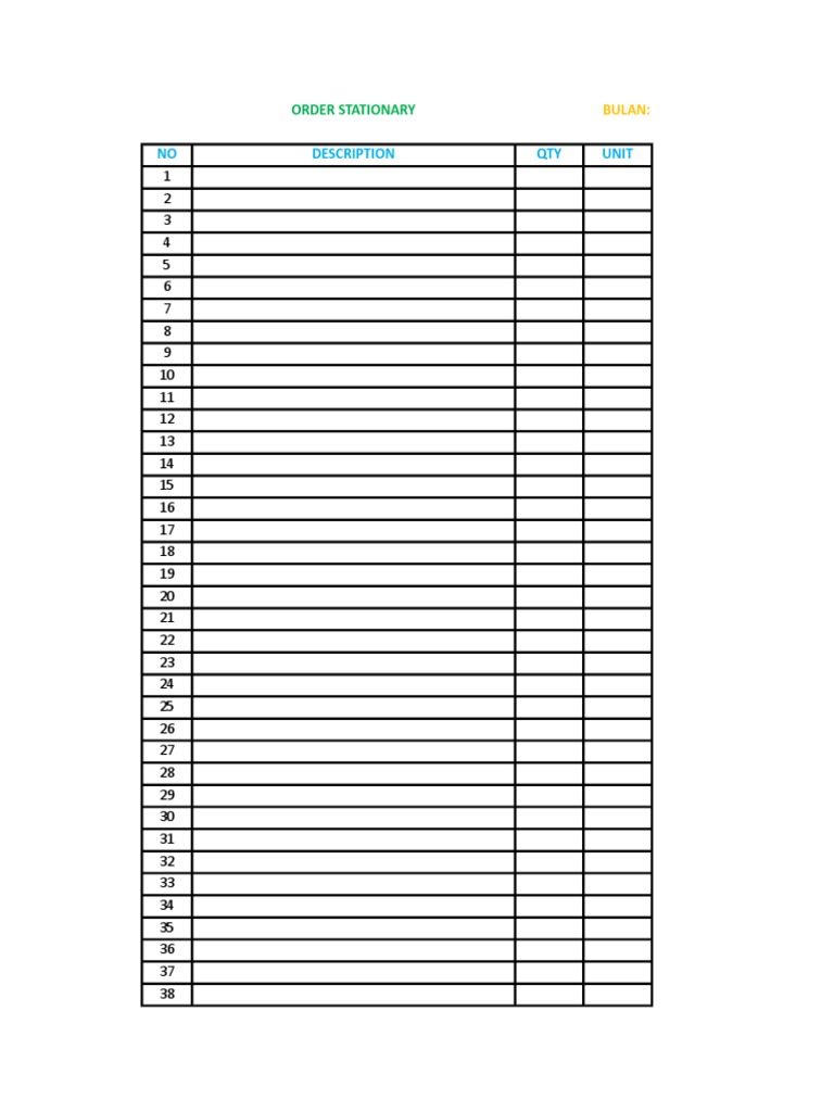 NO Description QTY Unit: Order Stationary | PDF