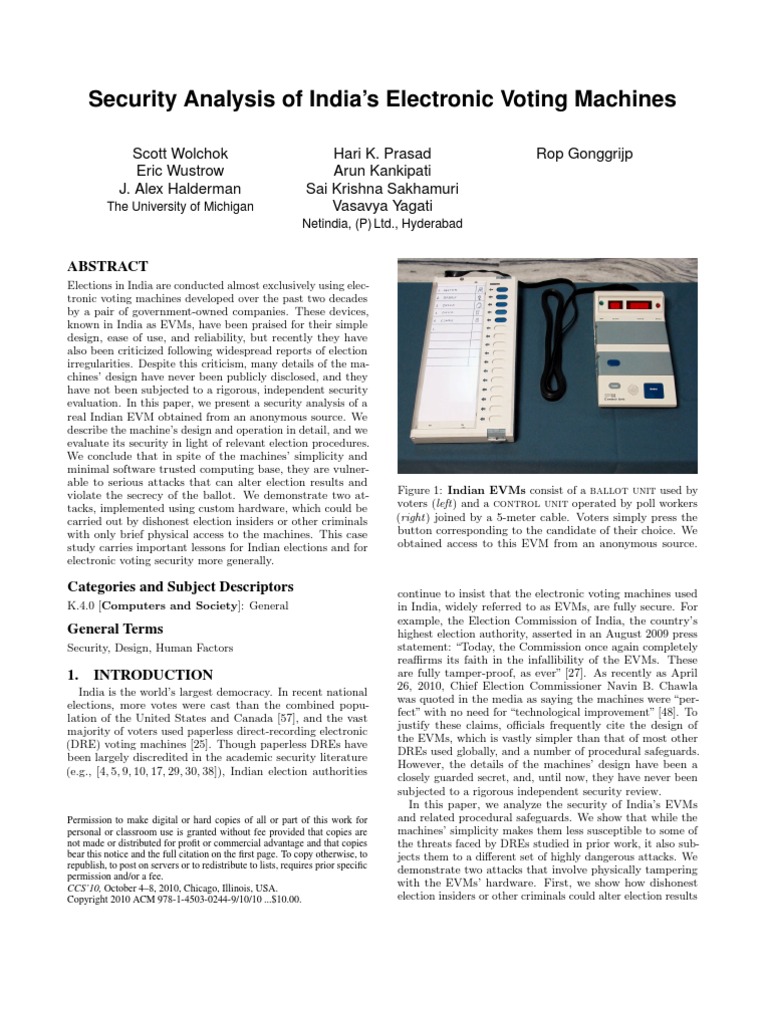 Security Analysis of India's Electronic Voting Machines | PDF ...