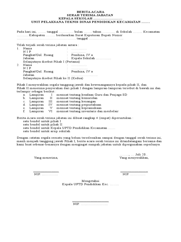 Contoh Berita Acara Serah Terima Jabatan Kepala Sekolah Dasar Paint Colors