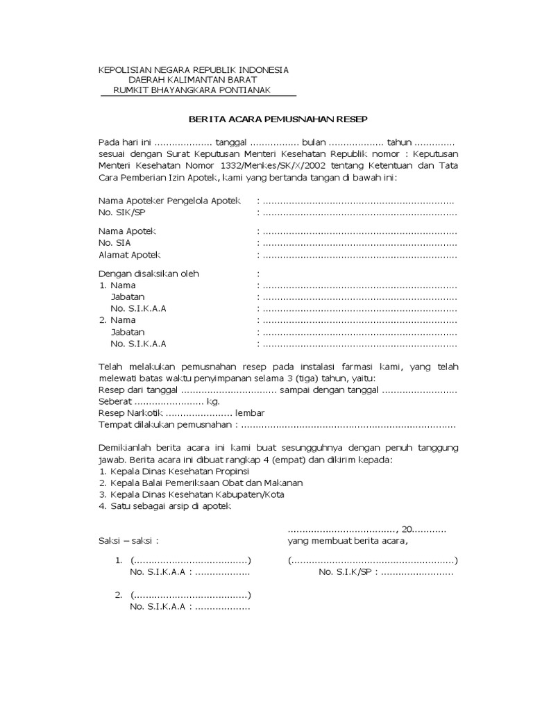 Berita Acara Pemusnahan Resep PDF